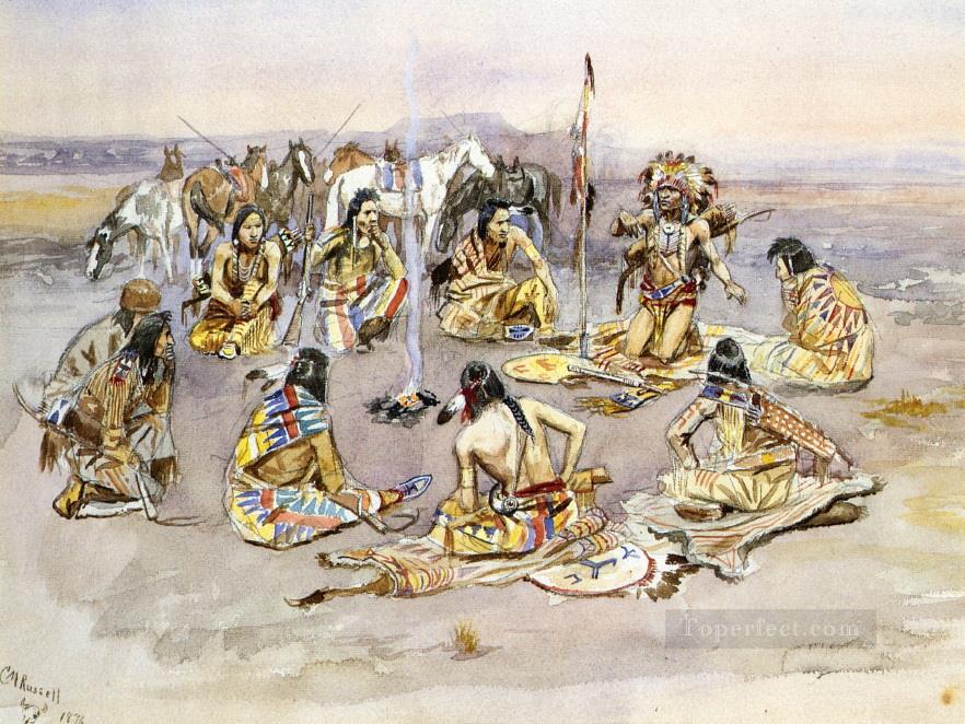 Kriegsrat 1896 Charles Marion Russell Indianer Ölgemälde